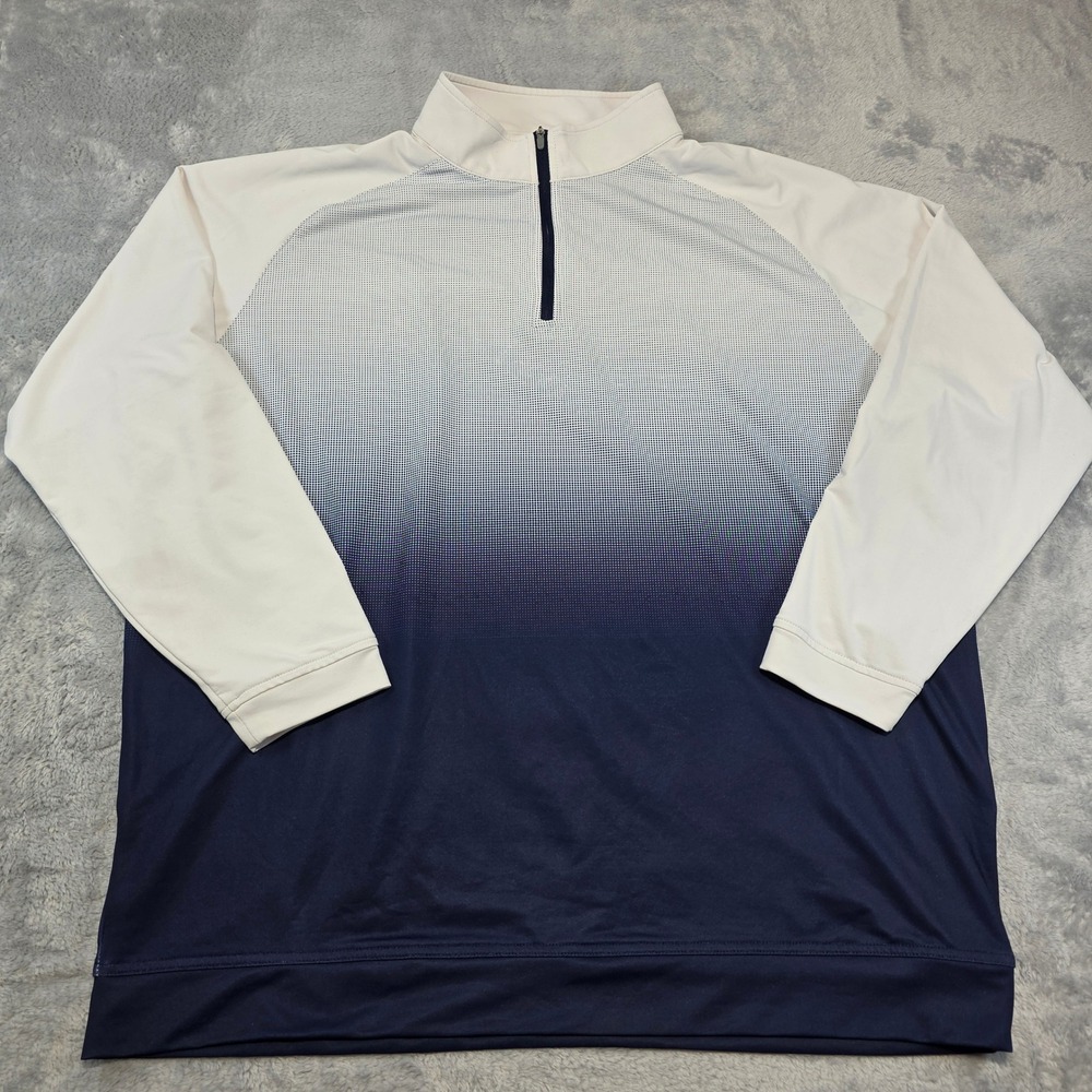 Peter Millar Mens XXL Navy White Ombre Quarter Zip Pullover Stretch